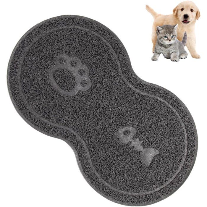 Tapis pour gamelle danimaux - Gris 45 x 26 cm - Antidérapant pour chats et chiens - Convient aux aliments humides et secs