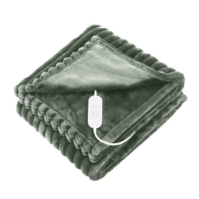 Couverture chauffante chauffe rapidement 9 niveaux de température minuterie tissu confortable lavable 160x130 cm verte