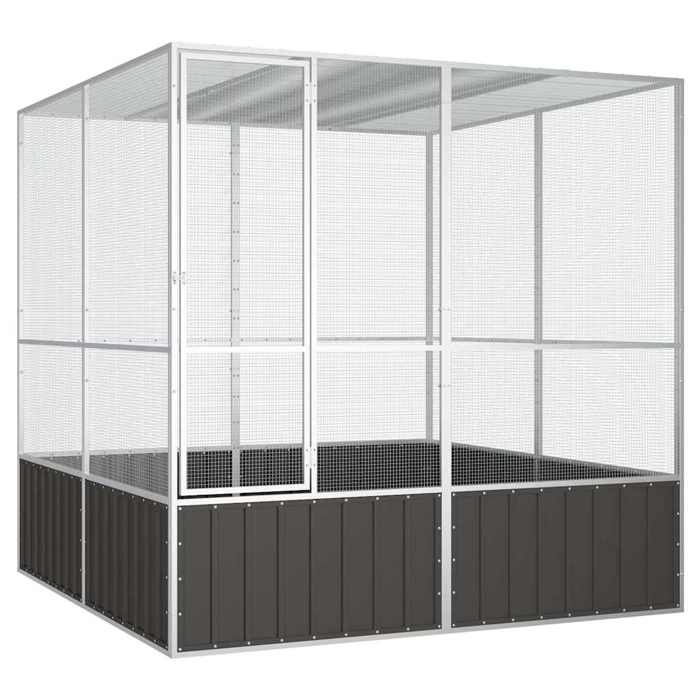 Cage à oiseaux en acier galvanisé - JILL - 2135x2175x2115 cm - Anthracite - Porte 48x1525 cm - Maille 127x127 mm