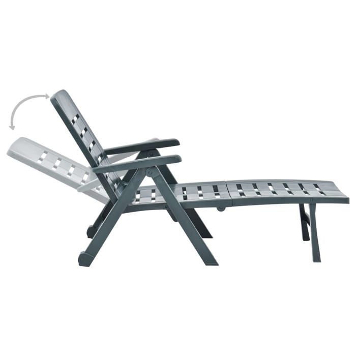 Chaise longue pliable en plastique - WIENS - Vert - 72x189x96 cm - Pliable - Résistant aux intempéries - Sans entretien