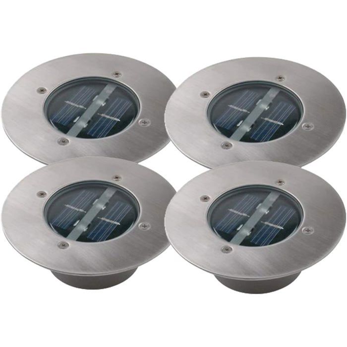 Lot de 4 lampes solaires encastrées rondes modernes à LED en acier inoxydable/verre extérieur (blanc chaud)