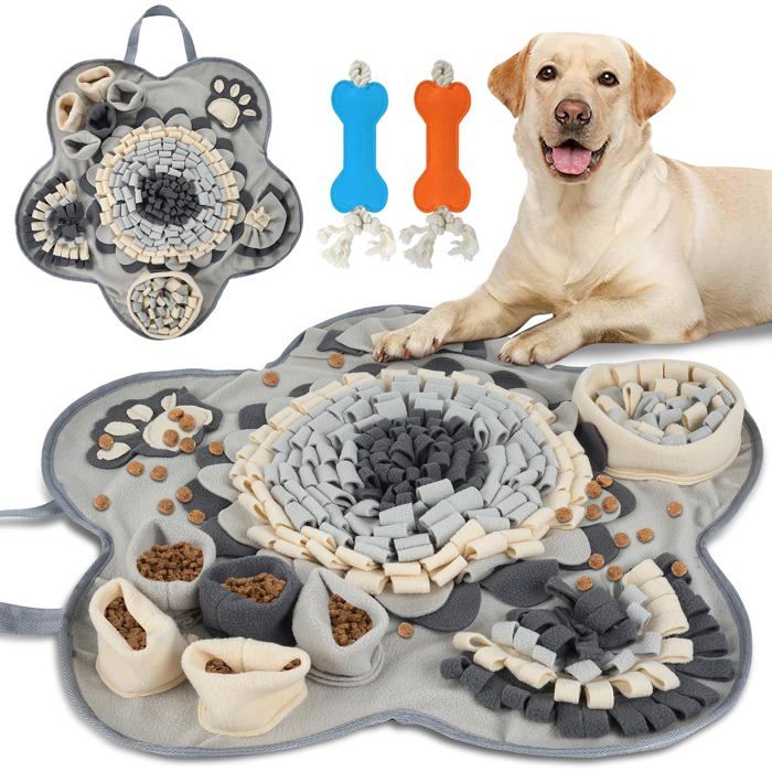 Tapis de fouille Chien Tapis de léchage Chien avec 2 Jouets en os Tapis dalimentation Lente et de Lutte Contre Le Stress