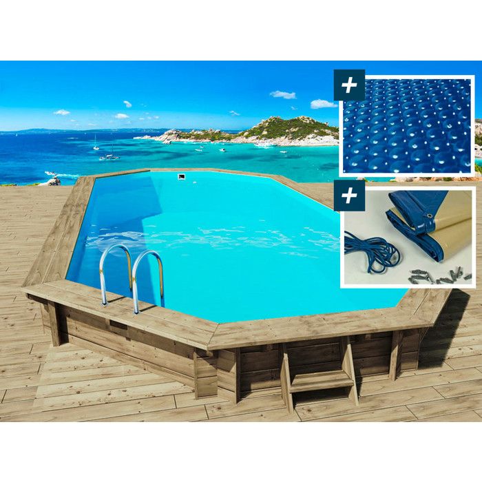 Piscine bois Sevilla 145 - 8.57 x 4.57 x 1.45 m + Bâche à bulles 180 µ + Bâche hiver 280 gr/m²