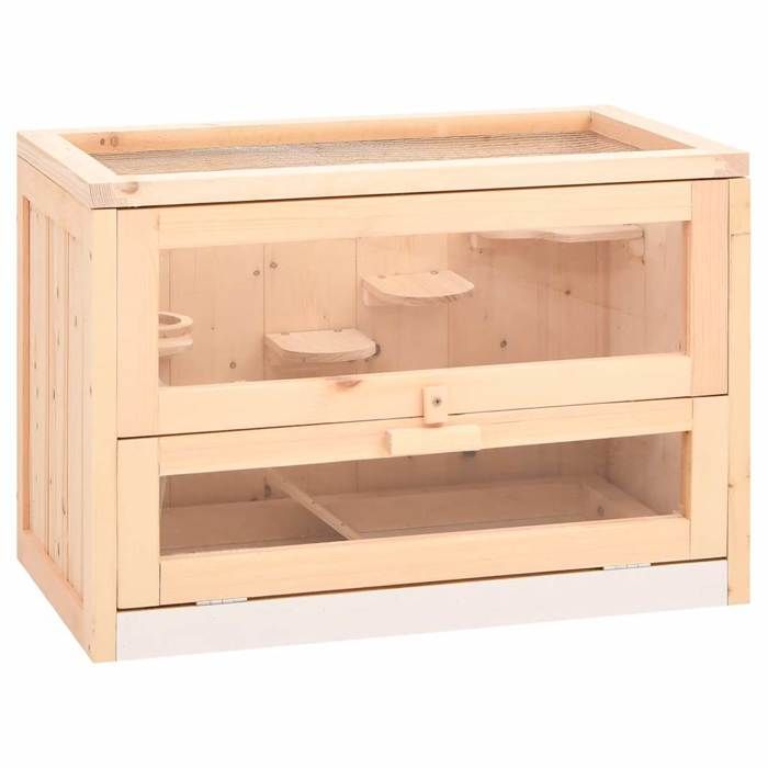 Cage à hamster en bois - vidaXL - 60x35 5x42 cm - Bois massif de sapin - Toit en treillis métallique