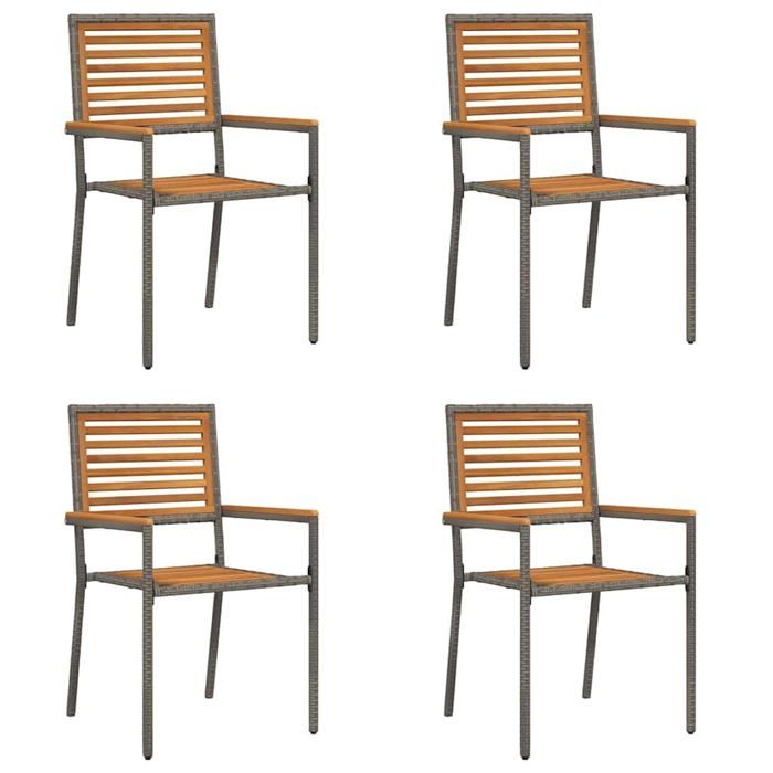 Chaises de jardin empilables - vidaXL - Lot de 4 - Marron et Gris - 54x56x90 cm - Bois dacacia massif - Rotin en PE