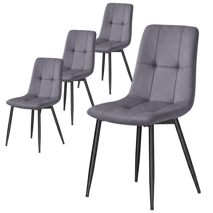Lot de 4 Chaises de Salle à Manger Chaises Rembourrées en Velours Pieds Réglables pour Cuisine Salon Gris Lot de 4 Chaises de Salle à Manger Chaises Rembourrées en Velours Pieds Réglables pour Cuisine Salon Gris