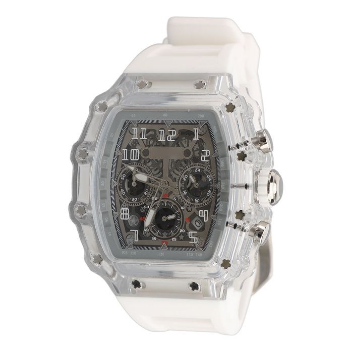 Garosa Montre transparente de mode pour hommes Boîtier Transparent montre daffaires étanche à leau bijoux bracelet Bande blanche