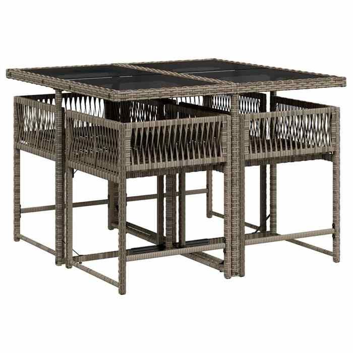 (SOLDES dété) Ensemble à manger de jardin - 5 pcs - SHIELD - Table de jardin et 4 Fauteuils - coussins gris résine tressée 5329438