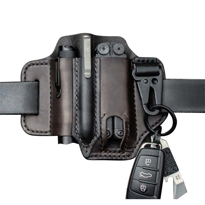 Étui en cuir pour organiseur de ceinture porte-outils multifonction avec porte-clé et support lampe de poche EDC