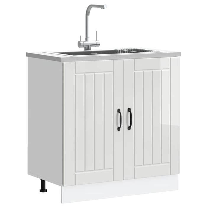 Armoire de base de lavabo(1 PC) - meuble sous évier - Lucca blanc brillant bois ingénierie 80x46x81.5 cm L2294