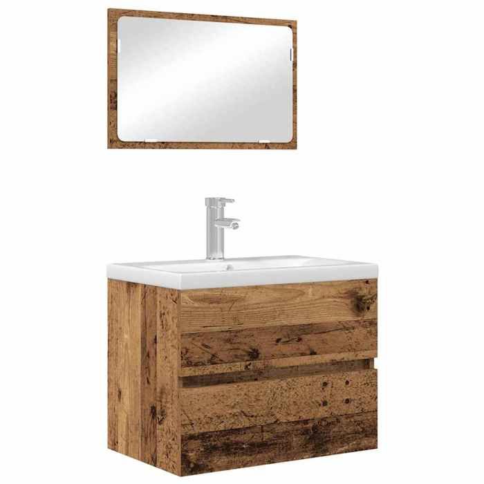 Meuble de salle de bain en 2 pcs - ARMOIRE/COLONNE WC - Bois Ancien 57x37x45 cm L5396