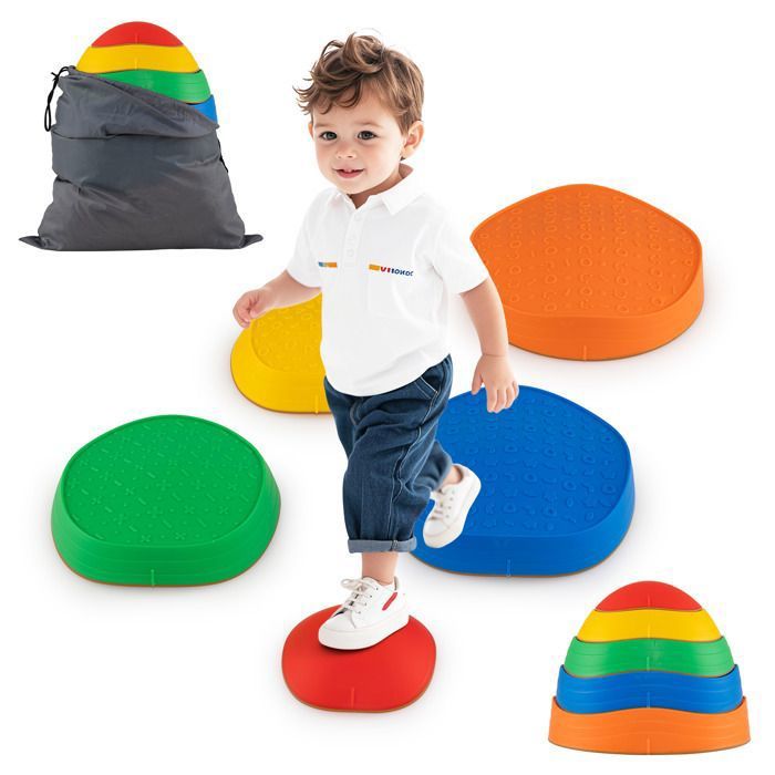 COSTWAY 8 Pierres d'équilibre Empilables Enfant en Forme Tortue avec Bord TPE, Parcours Motricité Enfant avec Motif Antidérapant, Jouet Sensoriel Intérieur & Extérieur, Charge 80kg pour 3 Ans