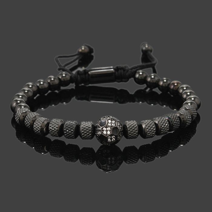 XJYDNCG Bracelet Homme en Acier Inoxydable Design Football - Réglable - Noir