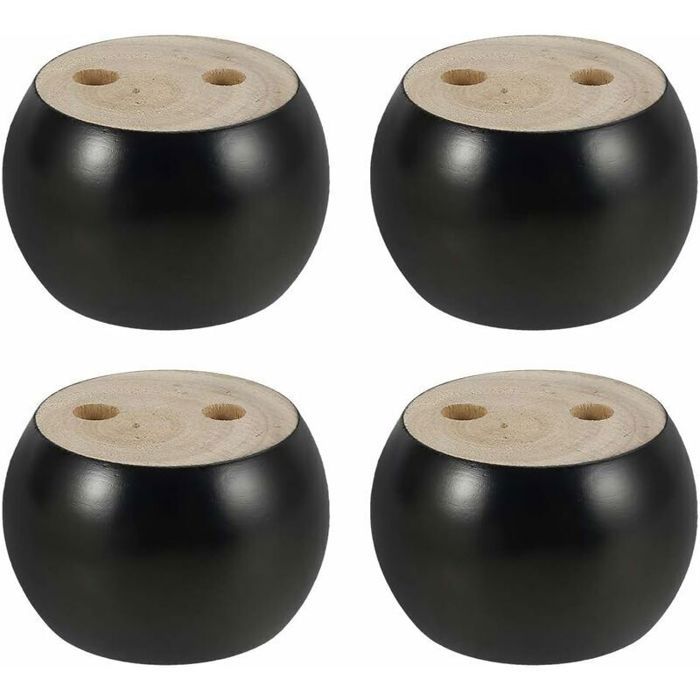 Lot de 4 Pieds de Meubles en Bois Rond hauteu 5cm pour canapé Lit Fauteuil Armoire avec vis et Ruban (Noir)
