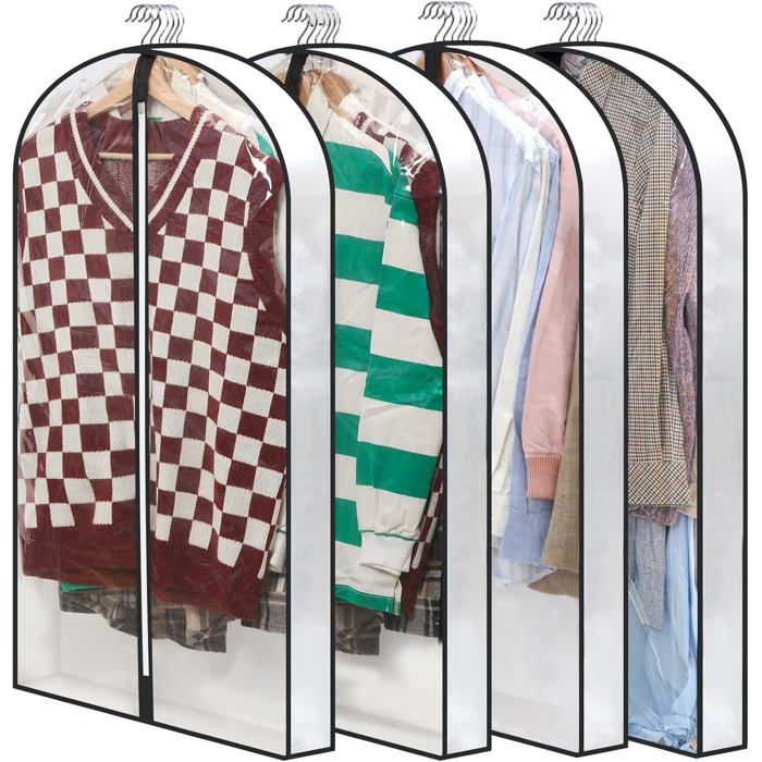 Housse à vêtements suspendue transparente avec soufflet 10 cm 60 x 100 cm fermeture zippée lot de 4