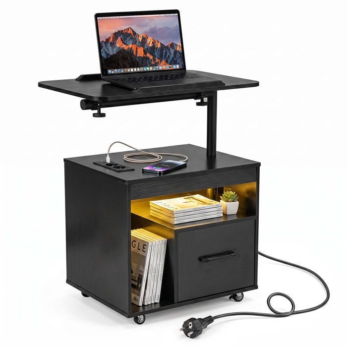 COSTWAY Table de Chevet avec Plateau Basculant Rotatif Tiroir & Étagère Station de Charge pour Chambre Salon Bureau Noir COSTWAY Table de Chevet avec Plateau Basculant Rotatif Tiroir & Étagère Station de Charge pour Chambre Salon Bureau Noir
