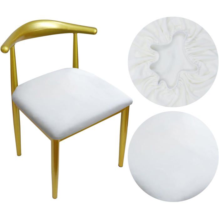 Housse de Chaise Ronde Extensible Housse Tabouret Rond Velours Tissu de Luxe Diamètre 36-50 cm Lavable et Anti Poussière (1 Blanc)