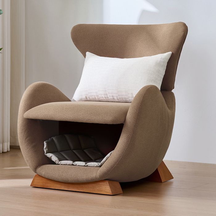 SENVIRO Fauteuil lounge 1 place silhouette inspirée du requin baleine bois et tissu brun