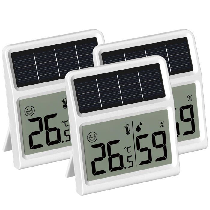Solar Tre Hytre Interieur Thermètre Hygrètre dintérieur Alimenté par la lumière- Fononne Blanc Pack de 3 Pack de 3 THERMOMETRE