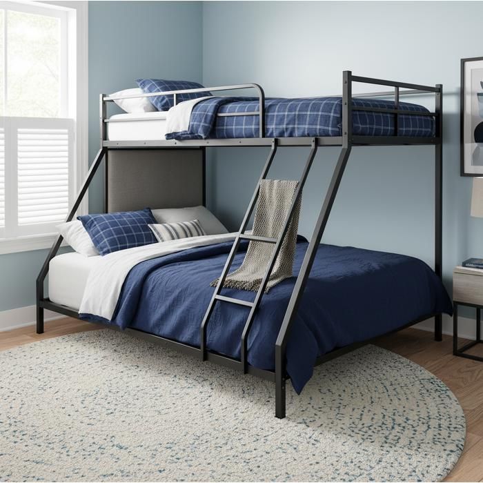 Lit Superposé en Métal Haut Simple Bas Double avec Échelle et Garde-Corps - TCQPZ - Noir 200 × 140 × 137 cm