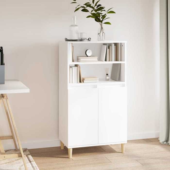 Buffet haut de rangement - vidaXL - bois dingénierie - blanc - 2 étagères - 4 compartiments - armoire de cuisine - 60 x 36 x 110 cm