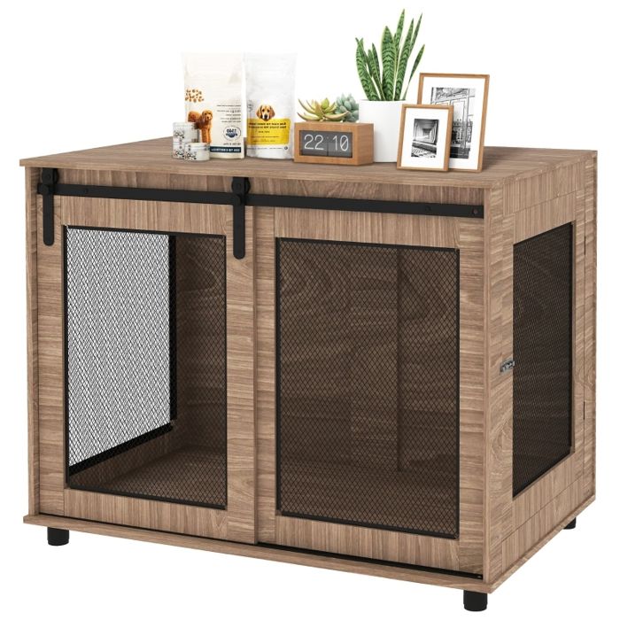 Caisse pour chien en bois - Caisse de transport pour chien - Porte coulissante style grange - Portes verrouillables