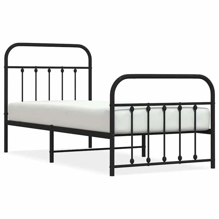 Cadre de Lit Métal sans matelas avec Pied de Lit 1 place Noir 90x190 cm en acier avec lattes en métal et rangement intégré 253041