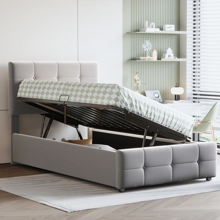 Dimensions 90x200 cm design solide et sécurisé lit pour enfant avec espaces de rangement réglable en hauteur couleur gris