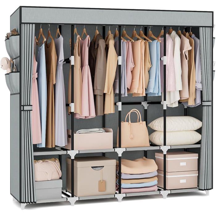 Penderie en Tissu Largeur 170 cm Grande Capacité Avec Housse 4 Étagères et 4 Cintres Penderie en Tissu Autoportante StableGr