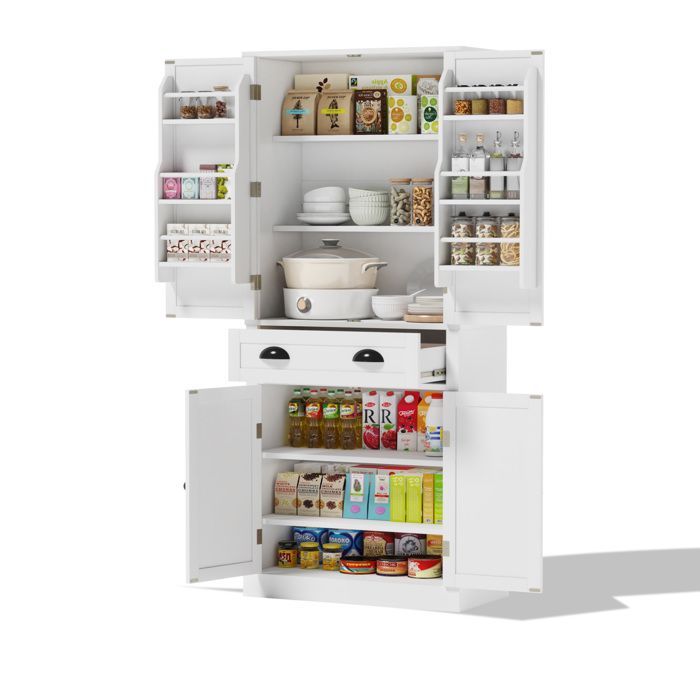 Buffet haut blanc en MDF 182 cm - 4 portes 1 tiroir 80 x 40 x 182 cm cuisine salle à manger salon