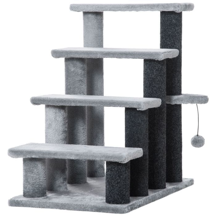 Escalier pour chat 64H cm 4 marches balle et plateforme gris Escalier pour chat 64H cm 4 marches balle et plateforme gris