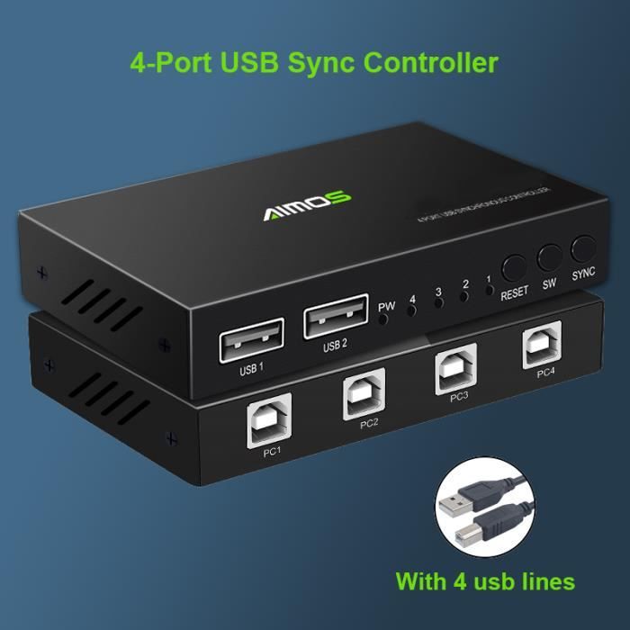 Jancane USB 3.0 KVM Switch For 2 Computers Sharing 4 USB Devices; Push