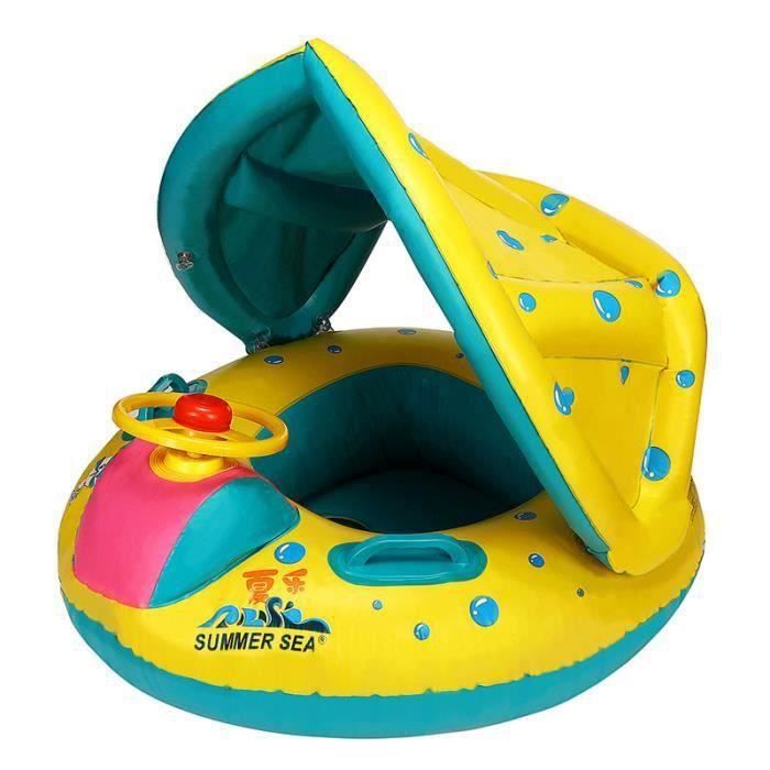 MYCARBON Bouée Bébé Avec Parasol UPF 50+ - 6 à 30 Mois - Siège Ajustable - Volant Klaxon - Flottabilité Renforcée