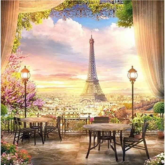 Kit Diamond Painting Paris - Tour Eiffel Et Fleurs 40x50cm | Broderie Strass Décoratif