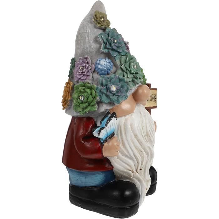 Statue Solaire De Gnome De Jardin Avec Champignon LED - Décoration Extérieure Résine Colorée - Lumière Automatique