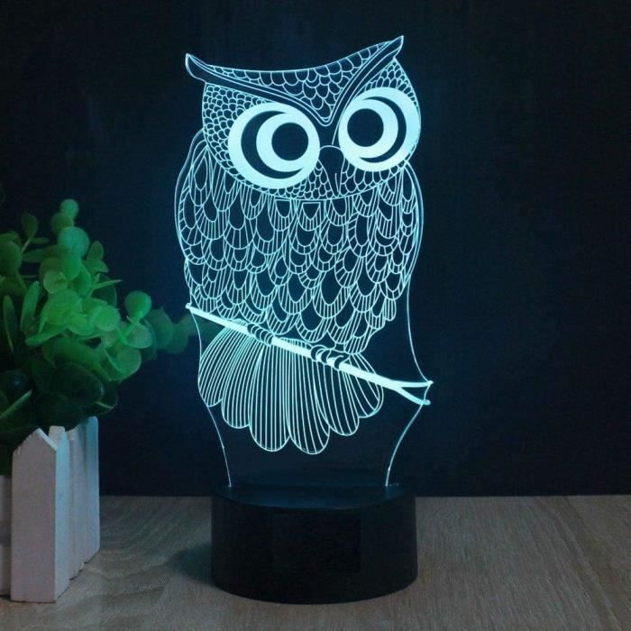 Lampe 3D LED Personnalisable Chouette (ou Autre Modèle) - 16 Couleurs, Nom/Message Gravés - Lampe De Chevet Ambiance, Fabriqué En France - 14