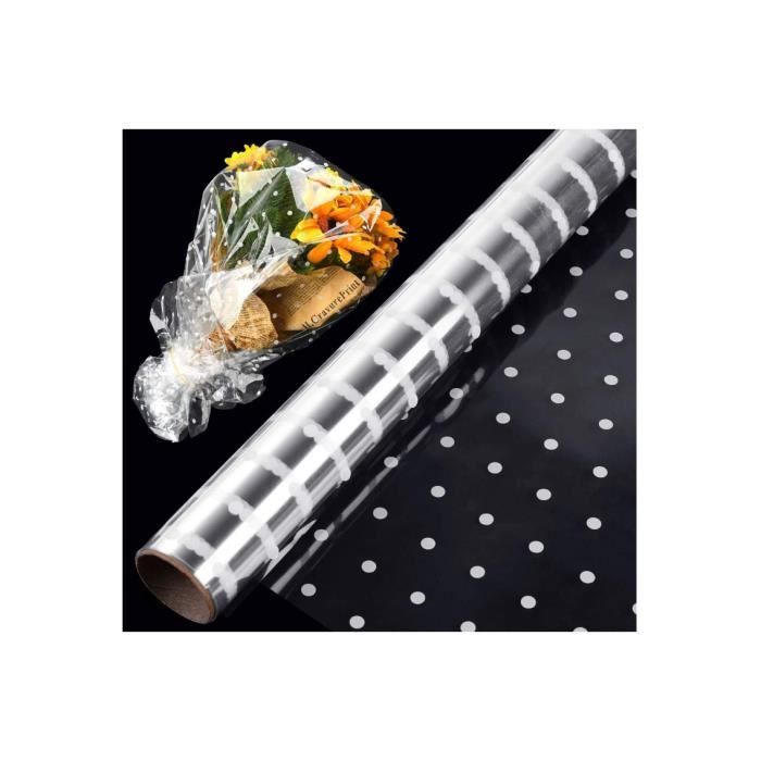 Rouleau Cellophane Transparent 30m X 40cm - Avec Ruban Rouge | Pour Emballage Cadeaux Et Fleurs