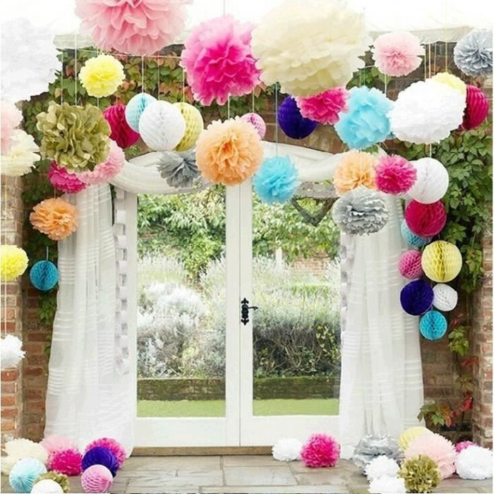 Pompoms 50l Pourpre 50cm Papier De Soie Pompons Fleurs Artificielles Boule Pompon Mariage Decoration De Fete D Anniversaire Jardin Cdiscount Maison