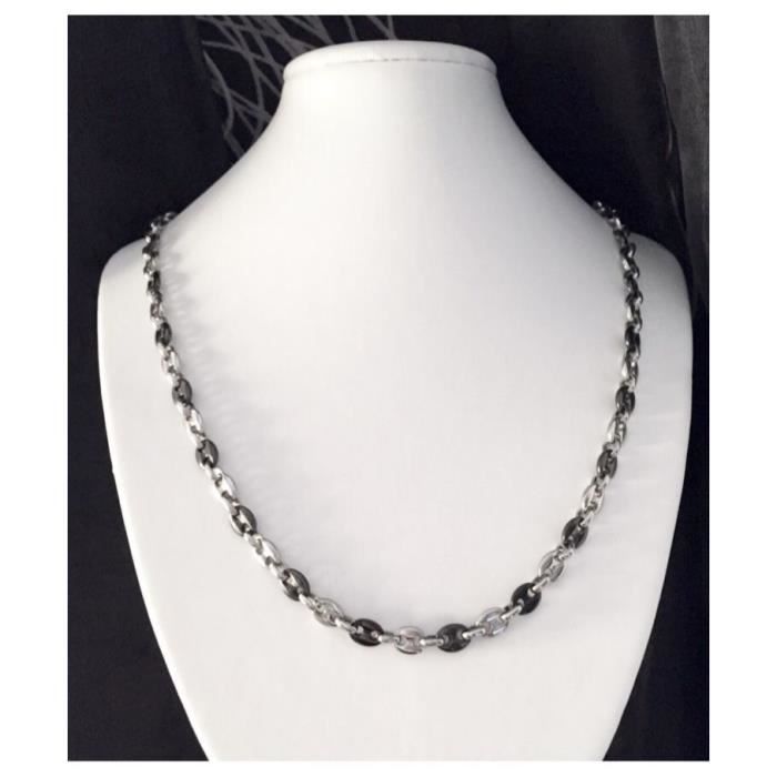 Collier HOMME CHAINE Maille GRAIN de Café 6,5mm ACIER Inoxydable