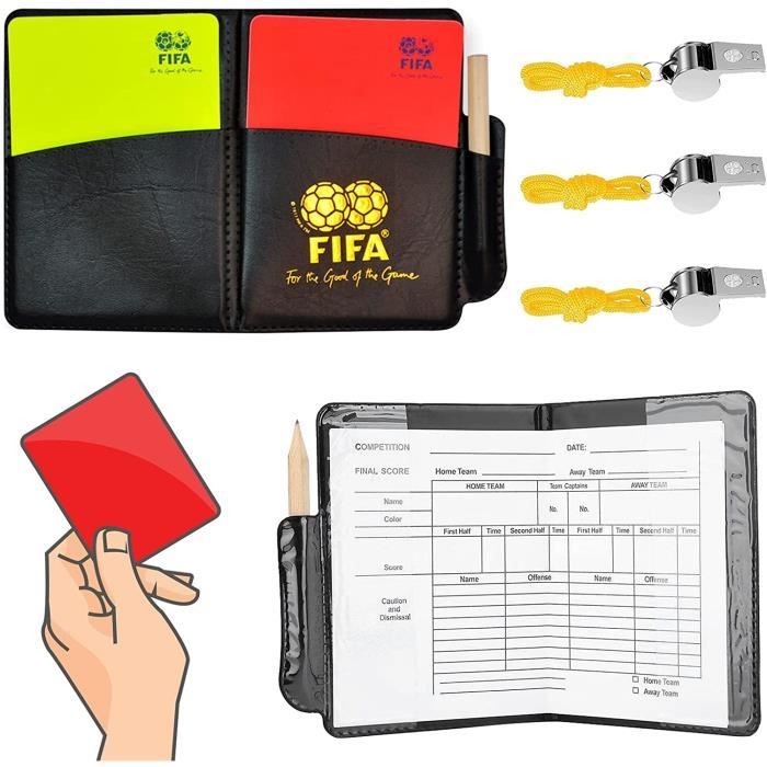 Udbrud Set D'Arbitrage Football, Kit Arbitre Football Cartons Jaune Et Rouge Carnet D'arbitre Crayon Sifflet Arbitre Carnets De Scores Pour Matchs De Football Avertissement, Record