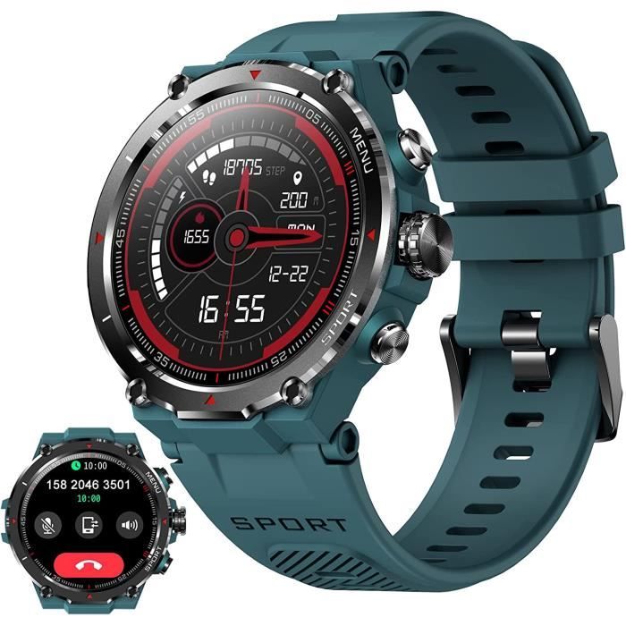 Montre Connectée Militaire Homme Femme - Appels Bluetooth, 110+ Sports, Cardio, Étanche IP68