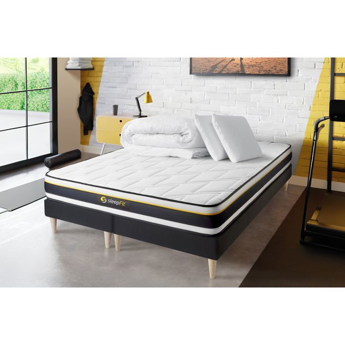Pack double sommier 90x200 + matelas SOFT 180x200 + 2 oreillers mémoire de forme + Couette Percale Pack double sommier 90x200 + matelas SOFT 180x200 + 2 oreillers mémoire de forme + Couette Percale