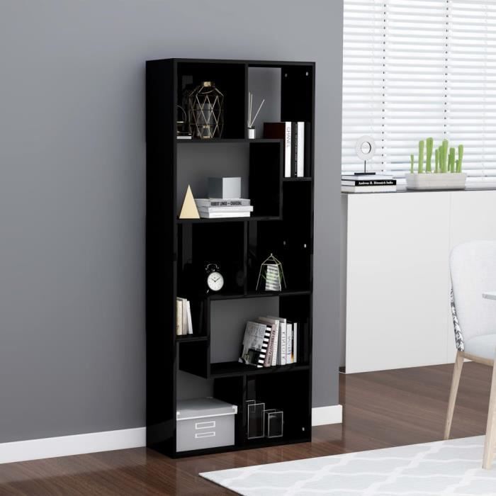 Bibliotheque Style Industriel Etagere De Rangement Meuble Pour Salon Bureau Noir Brillant 67x24x161 Cm Agglomere Cdiscount Maison