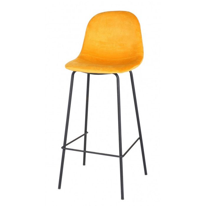 Tabouret de bar velours avec dossier IMA - Jaune et noir - Métal et polyester - L 47 x P 43 x H 105 cm