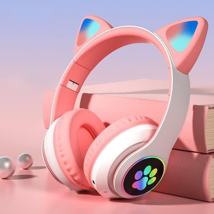 Achetez Cat Mignon Pour Enfants Pour Enfants Bluetooth 5.0 Casque Pliable  Pliable Stéréo Sans Fil Stéréo Avec Lumière LED - Rose de Chine