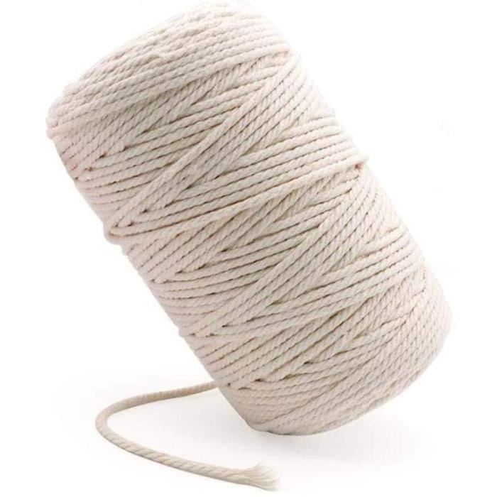 Corde Macramé Coton 5mm X 100m - Naturel, Douce - Pour DIY, Tentures, Cintres Plantes, Décoration Bohème