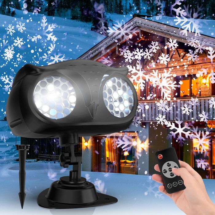 chute de neige lumière d'intérieur avec minuterie à distance Projecteur de Noël à double tête pour festival 2 en 1 projecteur d'extérieur flocon de neige étanche à LED