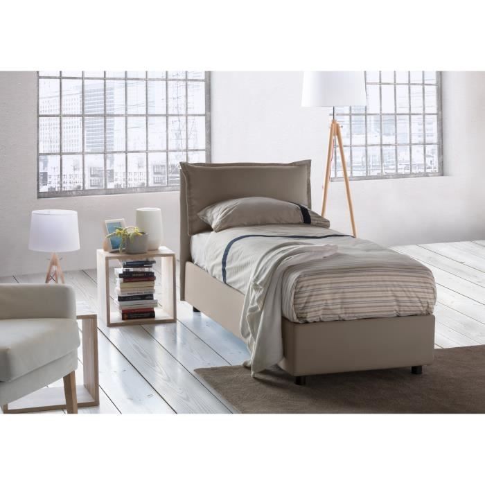 Lit simple Penelope - DMORA - Tourterelle - Conteneur - Matelas inclus Lit simple Penelope - DMORA - Tourterelle - Conteneur - Matelas inclus