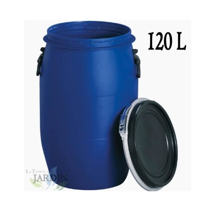 Fût Alimentaire 120 Litres Avec Couvercle - Polyéthylène Haute Densité - Col Large - Pour Stockage Nourriture, Liquides, Granules - Vert