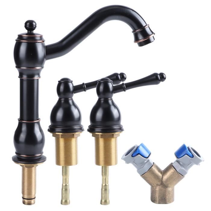 Robinet Mélangeur Pour Lavabo Salle De Bain - Douchette Amovible, Finition Chrome, 2 Trous, Neuf